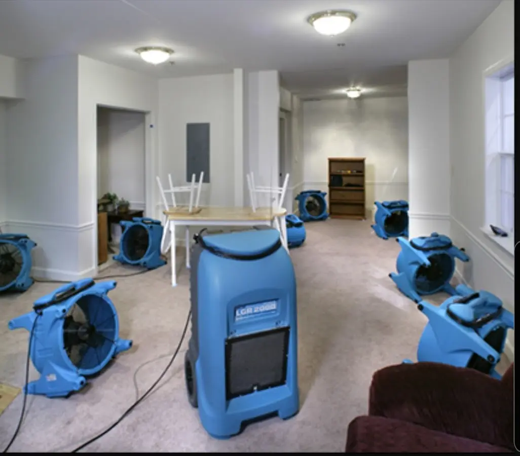Air movers and dehumidifier setup for Water Damage Restoration in Brevard